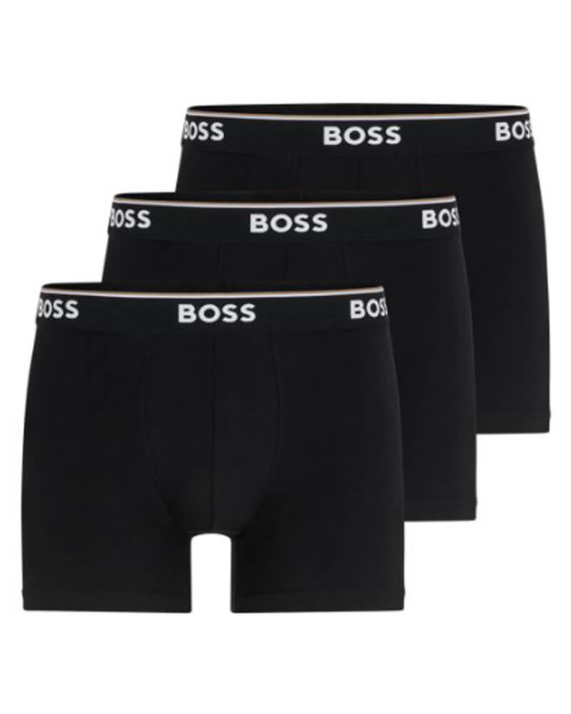 BOSS 3P Cotton Stretch Boxer Brief Long Svart bomull Large Herre