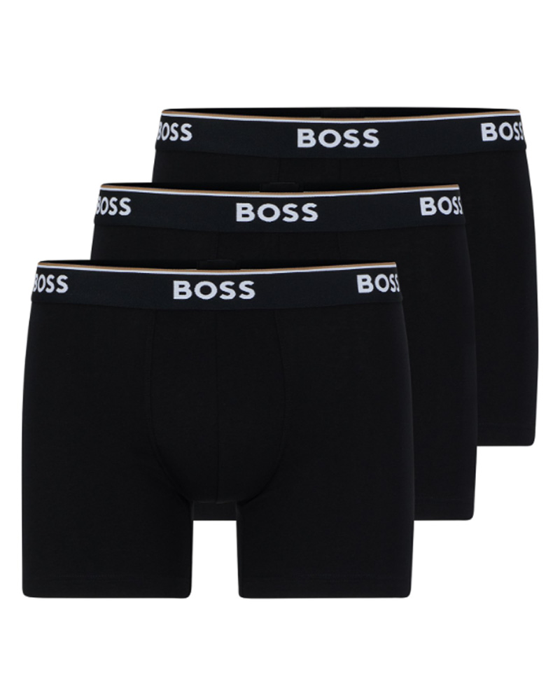 BOSS 3P Cotton Stretch Boxer Brief Long Svart bomull Medium Herre
