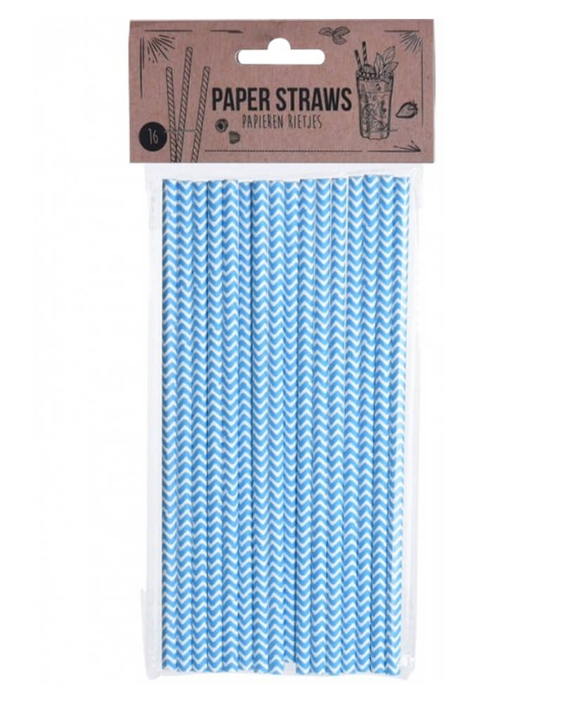 Party Collection Paper Straw ZigZag Blue   16 stk.