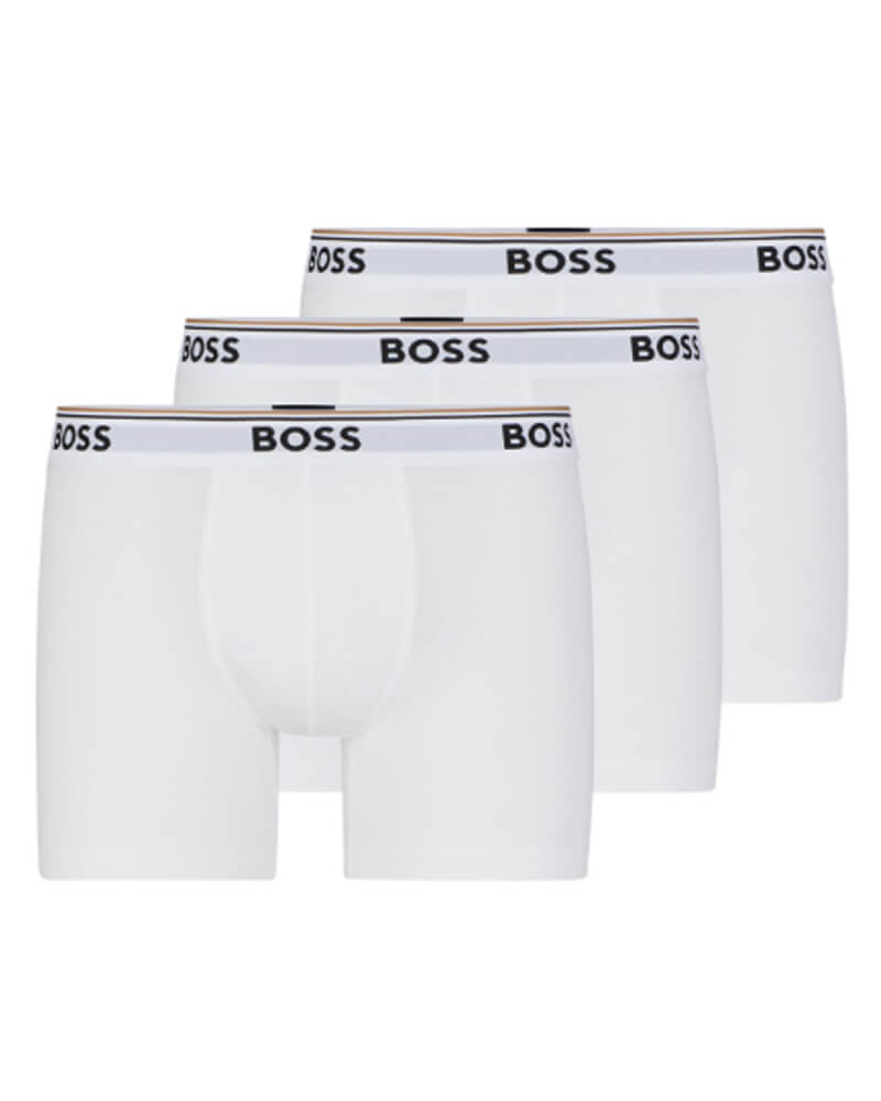 BOSS 3P Cotton Stretch Boxer Brief Long Hvit bomull Small Herre