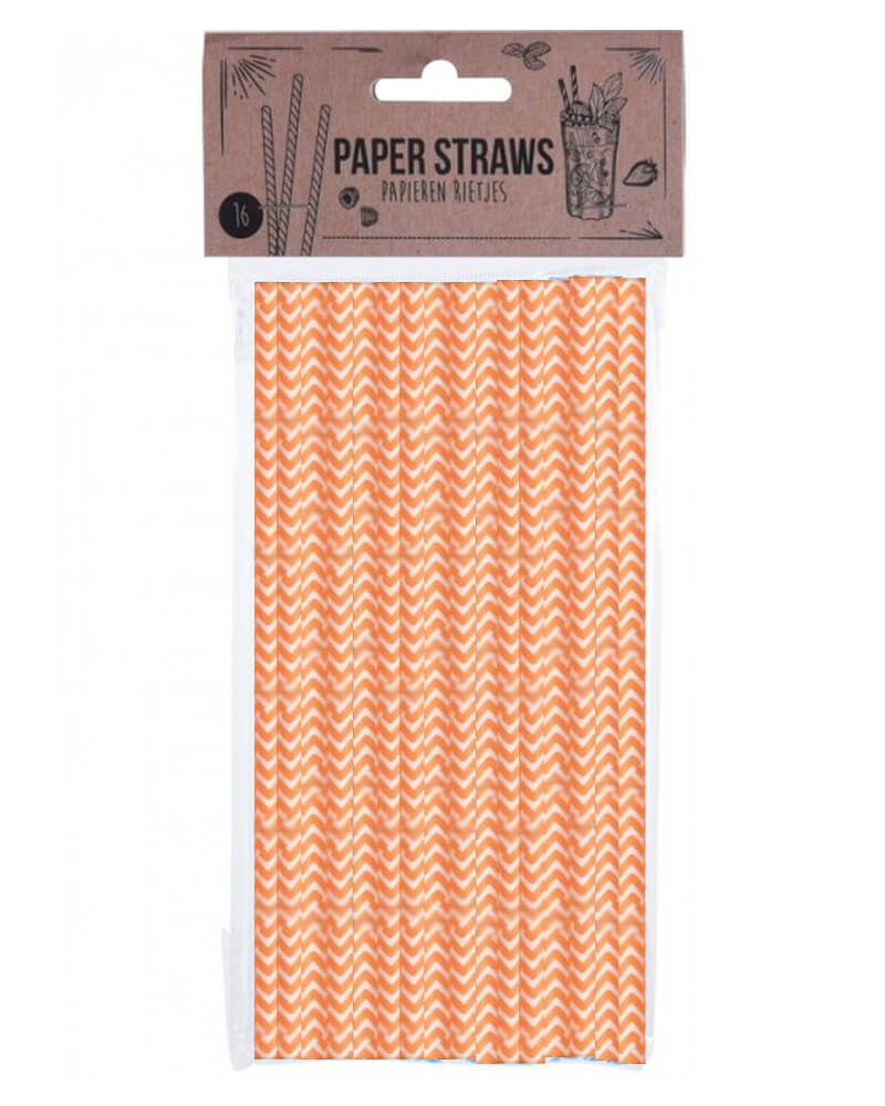 Party Collection Paper Straw ZigZag Orange 16 stk.