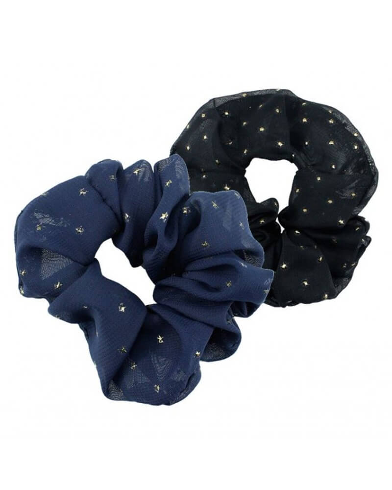 Everneed Scrunchie Set - Black/Navy With Gold Stars   2 stk.