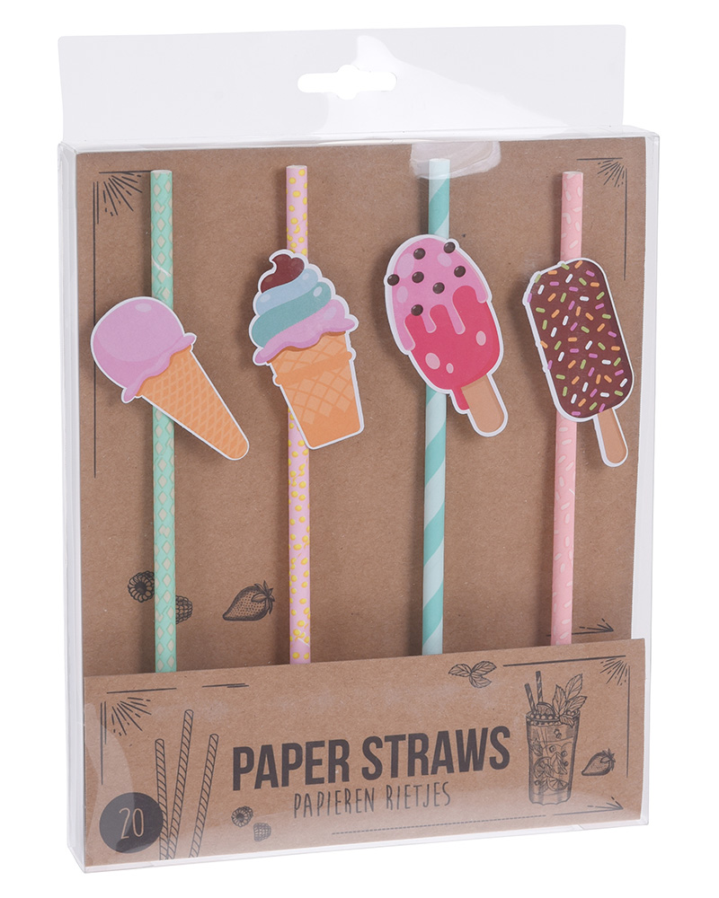 Party Collection Paper Straw Ice Cream   20 stk.