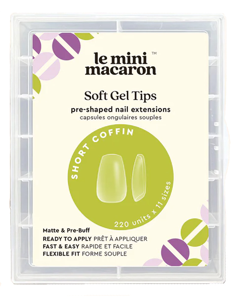 Le Mini Macaron Le Gel Soft Gel Tips Short Coffin, Matte & Per Bu