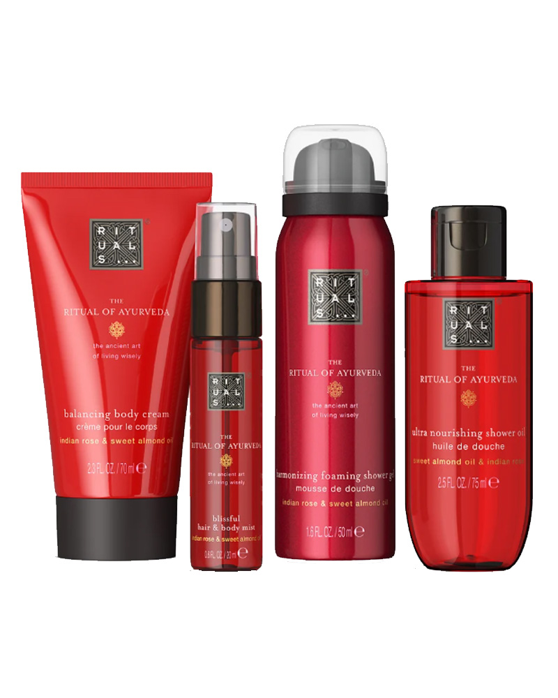 Ayurveda Set 215 ml Hair &amp; Body Mist 20ml/Shower Oil 75ml/Body Cream 70ml/Foaming Shower Gel 50ml