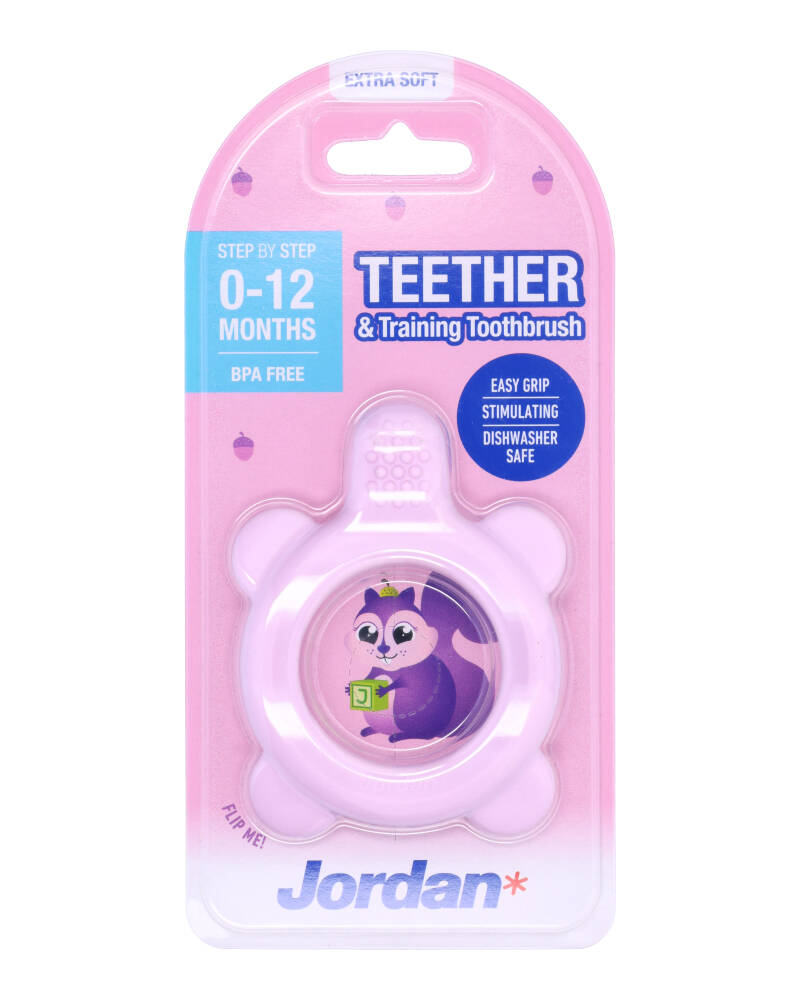 Jordan Teether & Traning Toothbrush Extra Soft 0-12 Lyserød