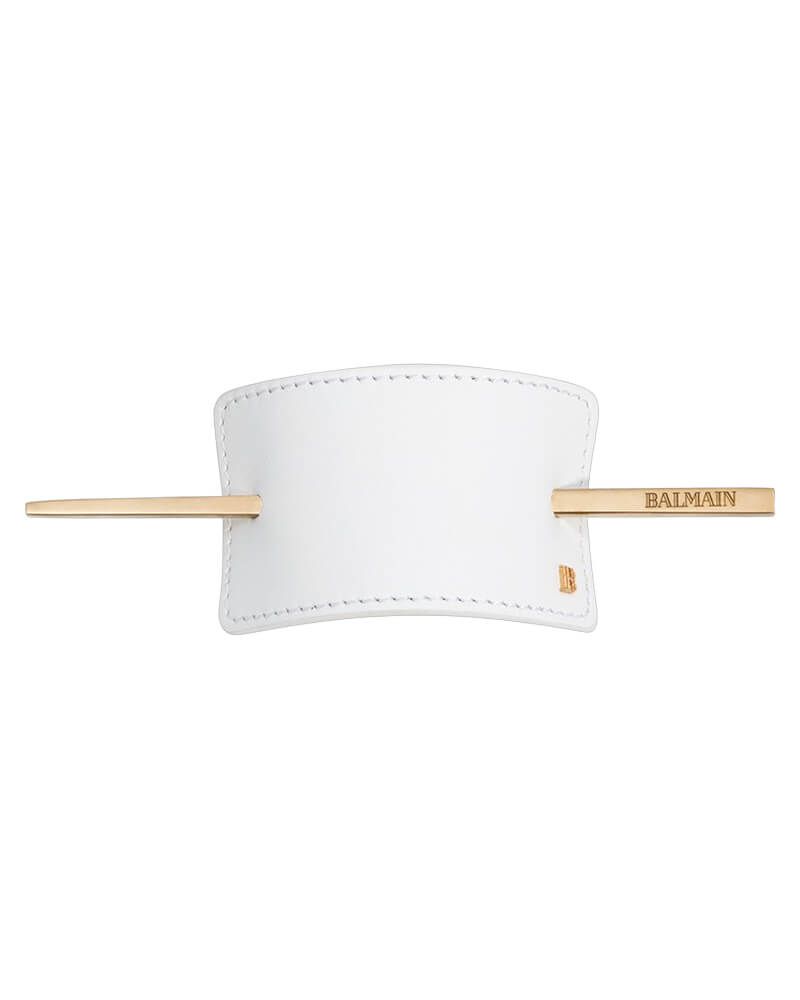 Balmain White Leather Hair Barrette (with gold‑plated stick)