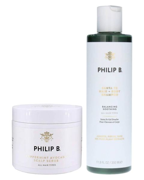 Philip B Peppermint Avocado Scalp Scrub + Philip B Santa Fe Hair And Body Shampoo Philip B Peppermint Avocado Scalp Scrub + Philip B Santa Fe Hair And Body Shampoo