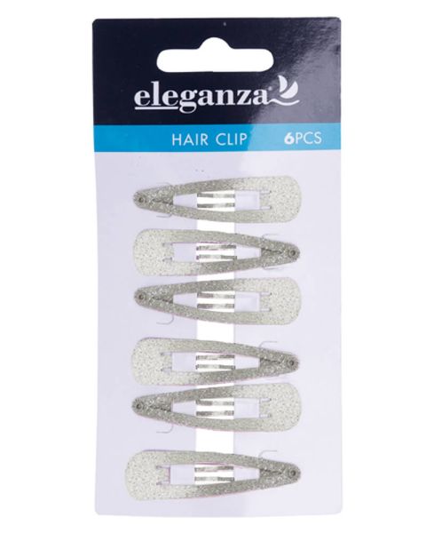 Eleganza Hair Clip Silver Glitter 4.7cm