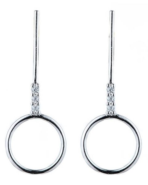 Everneed Daniella - Long Silver Earrings with circle (U)