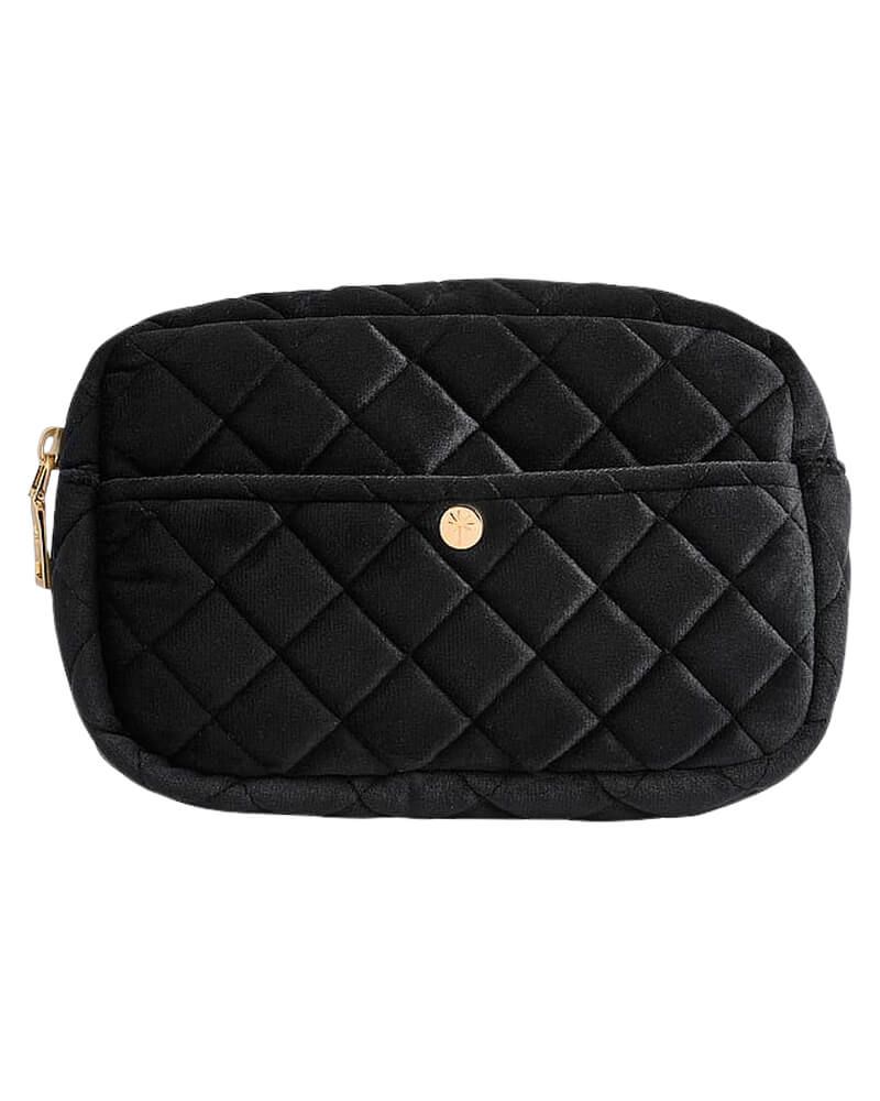 Fan Palm Beauty Bag Quilted Velvet Black Medium 121 g